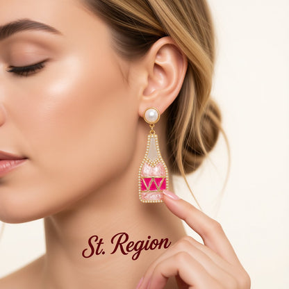 Pink Enamel and Pearl 18K Gold-Plated Bottle Drop Earrings, gold drop earrings for women, styled look