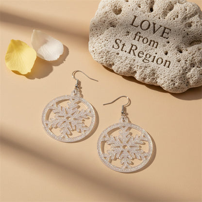 Acrylic and Silver-Plated Glitter Snowflake Circle Drop Earrings, silver drop earrings for women, lifestyle look