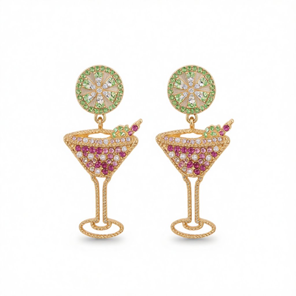 Purple Cubic Zirconia and Pearl Wine Glass Drop Earrings, drop earrings for women, everyday style, side view