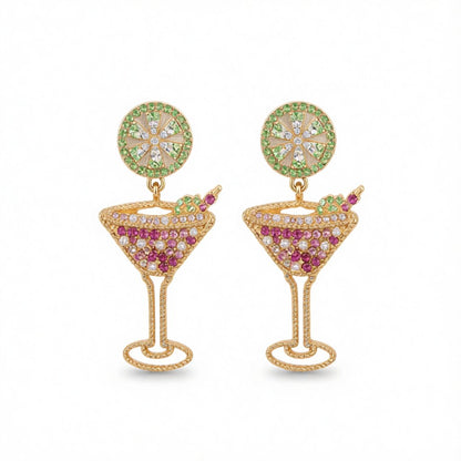 Purple Cubic Zirconia and Pearl Wine Glass Drop Earrings, drop earrings for women, everyday style, side view