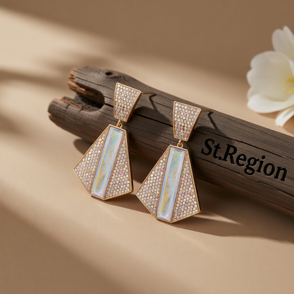 Cubic Zirconia and Crystal 18K Gold-Plated Abstract Drop Earrings, gold drop earrings for women, front view