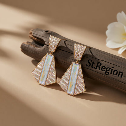 Cubic Zirconia and Crystal 18K Gold-Plated Abstract Drop Earrings, gold drop earrings for women, front view