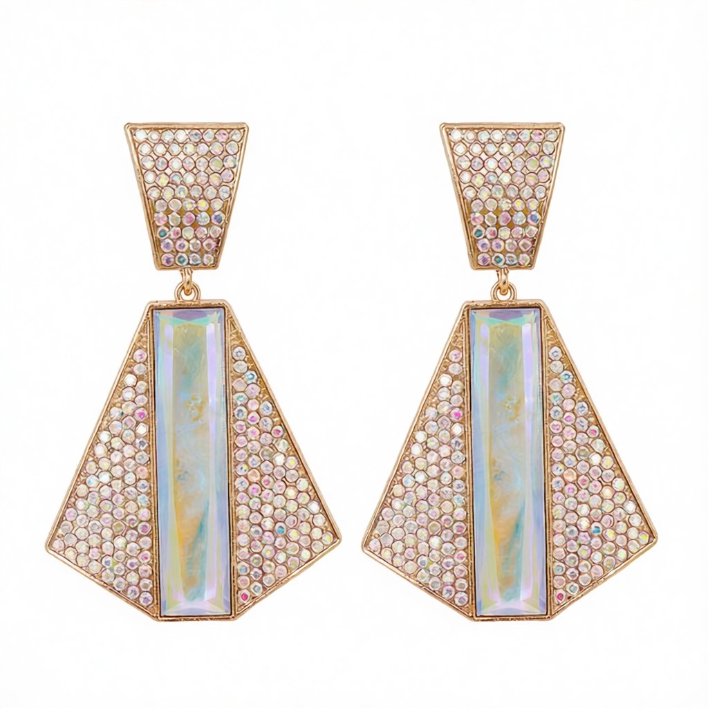 Cubic Zirconia and Crystal 18K Gold-Plated Abstract Drop Earrings, gold drop earrings for women, side view