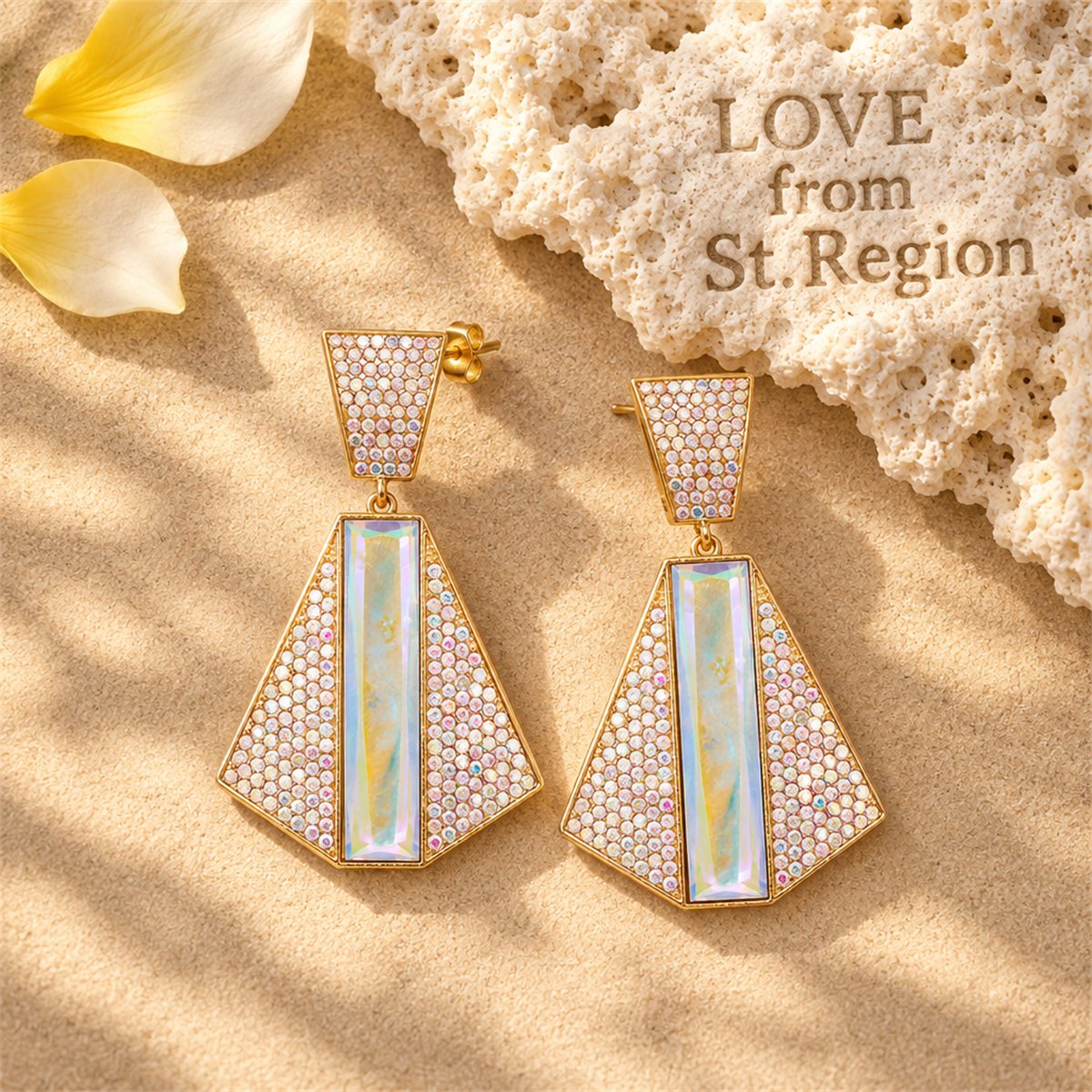 Cubic Zirconia and Crystal 18K Gold-Plated Abstract Drop Earrings, gold drop earrings for women, lifestyle look