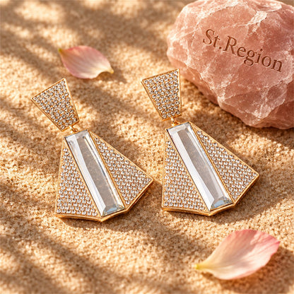 Cubic Zirconia and Baguette Crystal Drop Earrings, drop earrings for women, everyday style, detail close-up