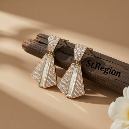 Cubic Zirconia and Baguette Crystal Drop Earrings, drop earrings for women, everyday style, front view