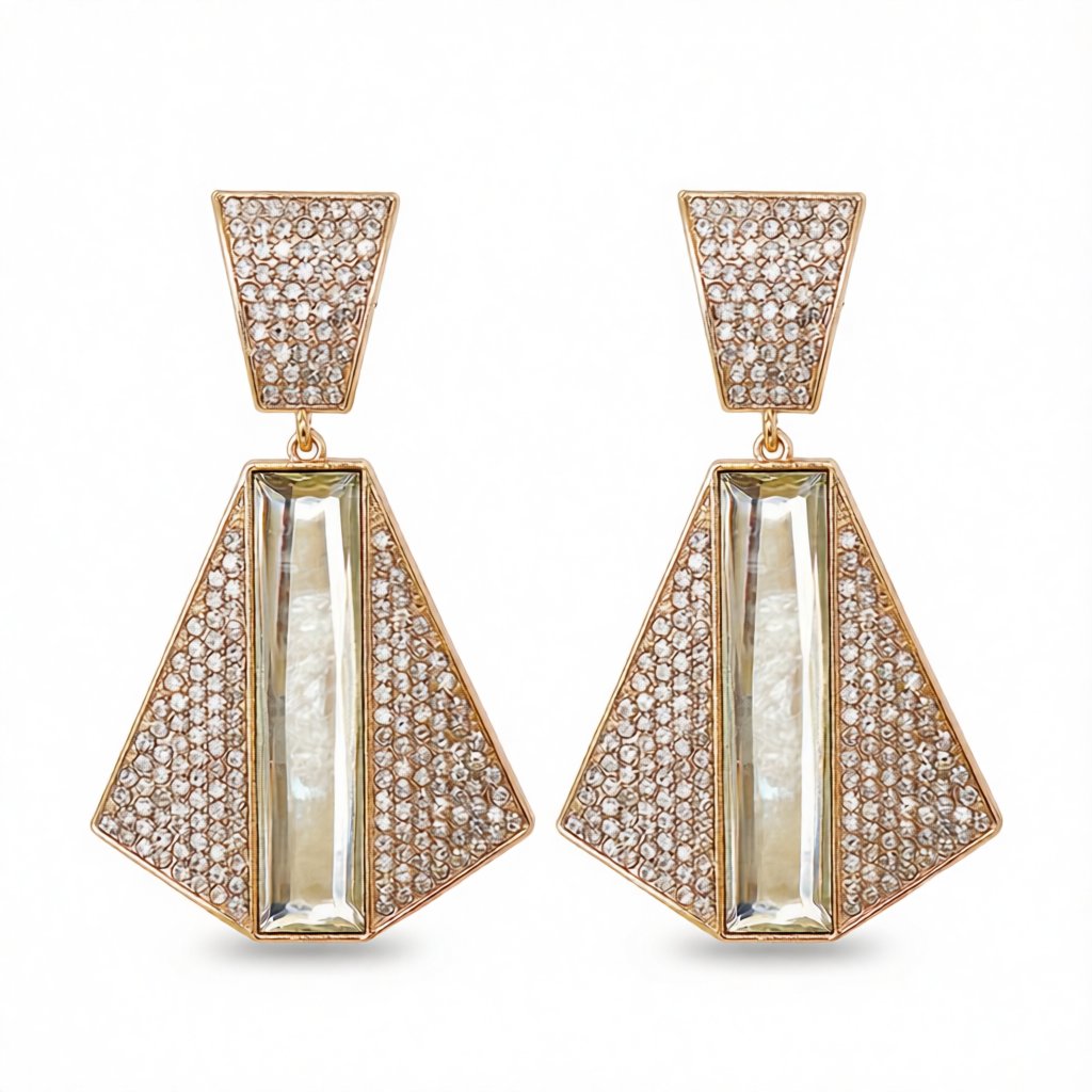 Cubic Zirconia and Baguette Crystal Drop Earrings, drop earrings for women, everyday style, side view