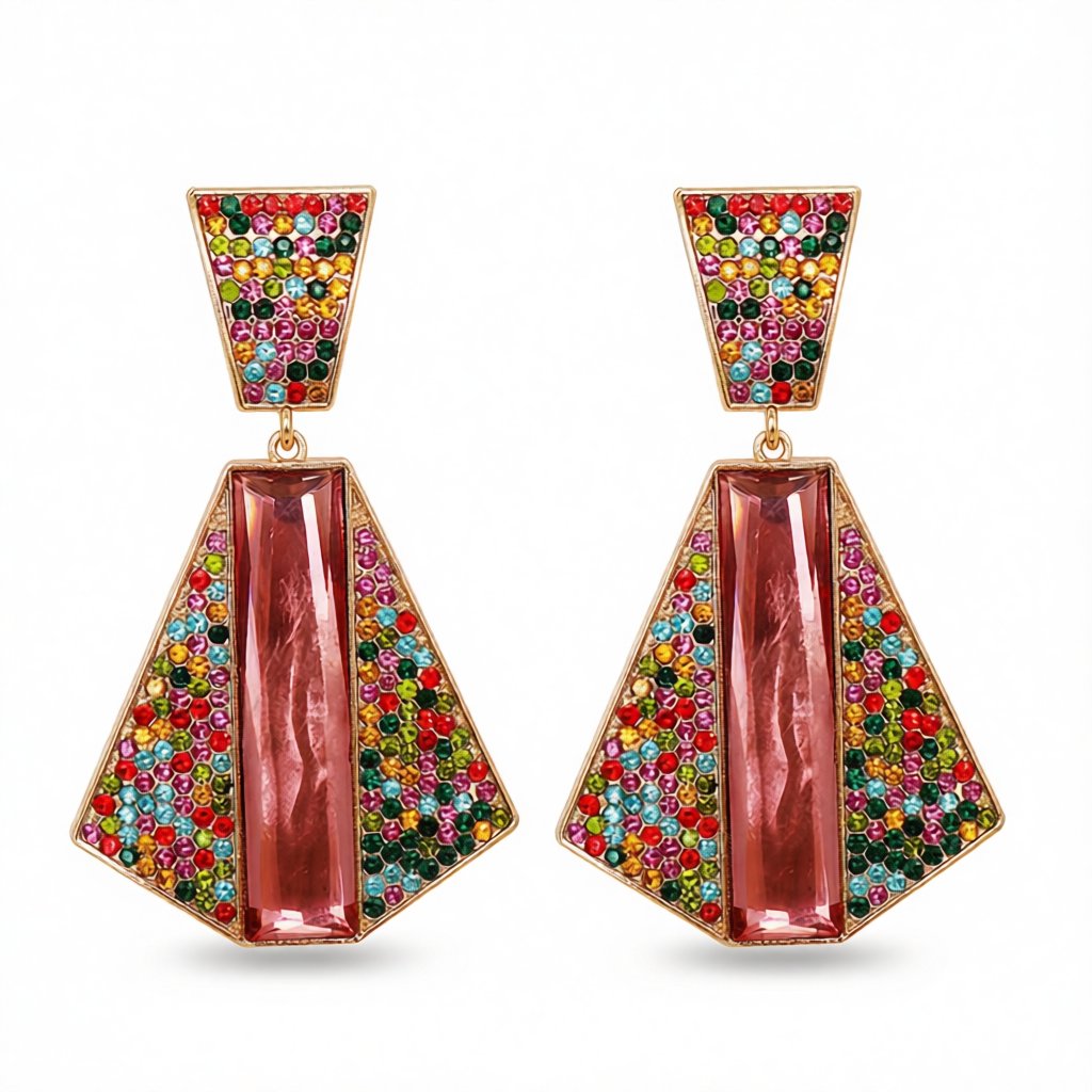 Red Crystal and Cubic Zirconia 18K Gold-Plated Abstract Drop Earrings, gold drop earrings for women, side view