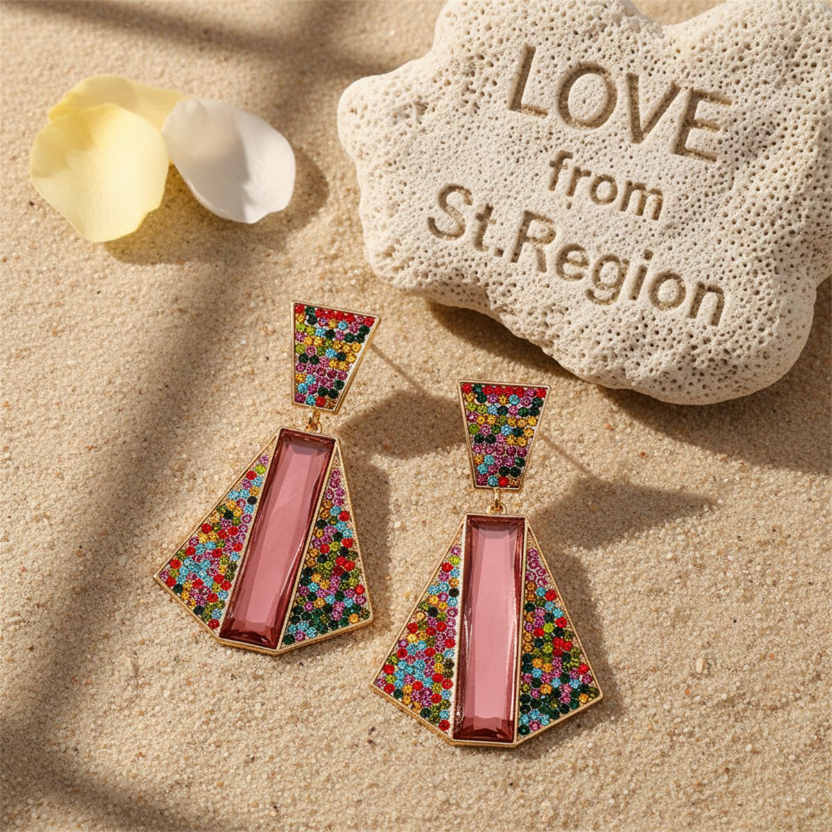 Red Crystal and Cubic Zirconia 18K Gold-Plated Abstract Drop Earrings, gold drop earrings for women, lifestyle look