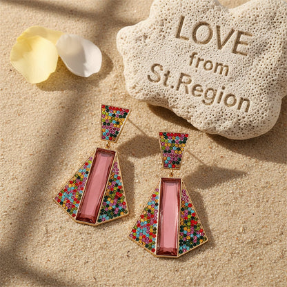 Red Crystal and Cubic Zirconia 18K Gold-Plated Abstract Drop Earrings, gold drop earrings for women, lifestyle look
