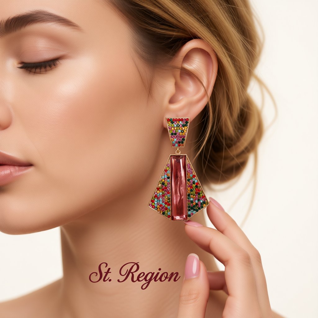Red Crystal and Cubic Zirconia 18K Gold-Plated Abstract Drop Earrings, gold drop earrings for women, styled look