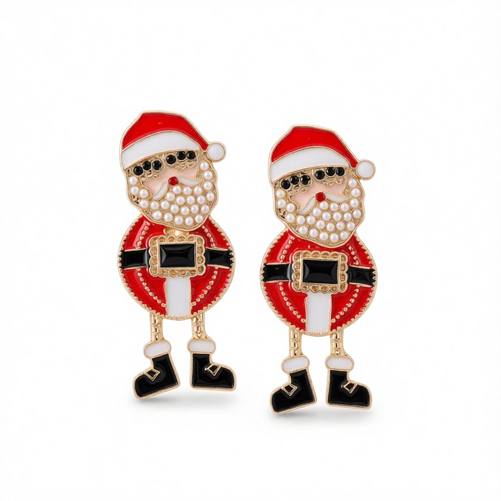 Red Enamel and Pearl 18K Gold-Plated Santa Drop Earrings, gold drop earrings for women, elegant gift for her, side view