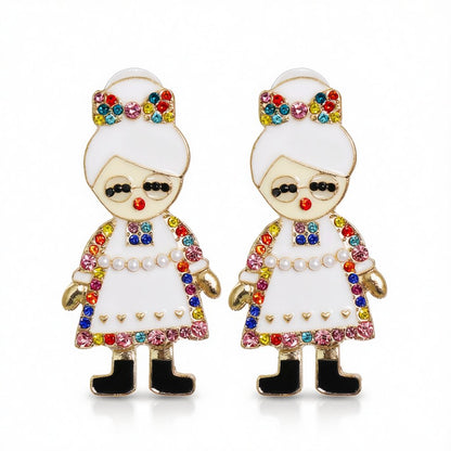 Cubic Zirconia and Pearl 18K Gold-Plated Mrs. Claus Stud Earrings, gold stud earrings for women, side view