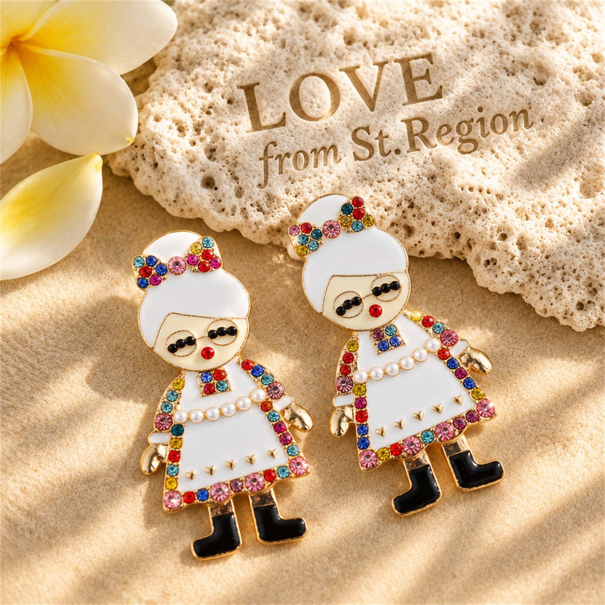 Cubic Zirconia and Pearl 18K Gold-Plated Mrs. Claus Stud Earrings, gold stud earrings for women, lifestyle look
