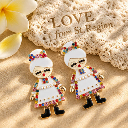 Cubic Zirconia and Pearl 18K Gold-Plated Mrs. Claus Stud Earrings, gold stud earrings for women, lifestyle look