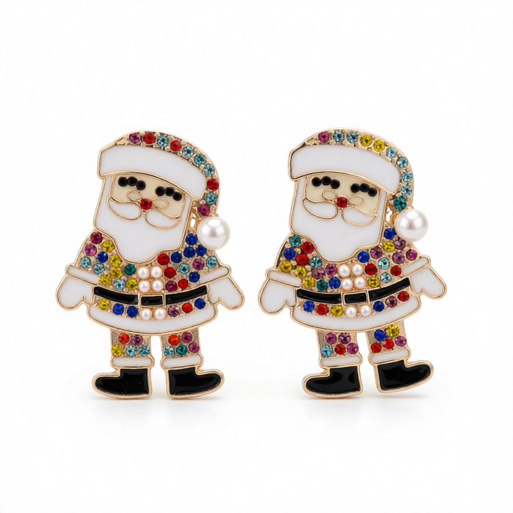 Jewel-Tone Cubic Zirconia and Pearl Santa Stud Earrings, cubic zirconia stud earrings for women, side view