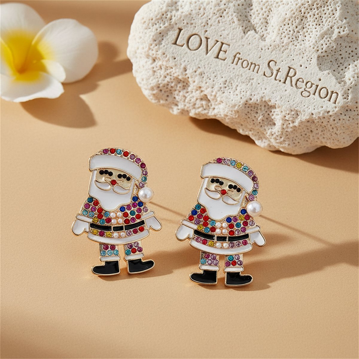 Jewel-Tone Cubic Zirconia and Pearl Santa Stud Earrings, cubic zirconia stud earrings for women, lifestyle look