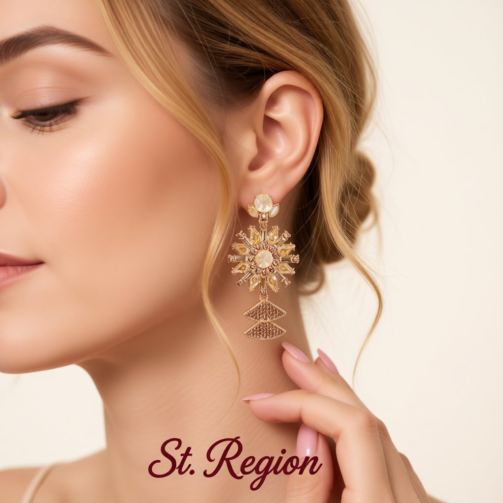 Yellow Crystal and Cubic Zirconia Sunflower Drop Earrings, drop earrings for women, vintage-inspired design, styled look