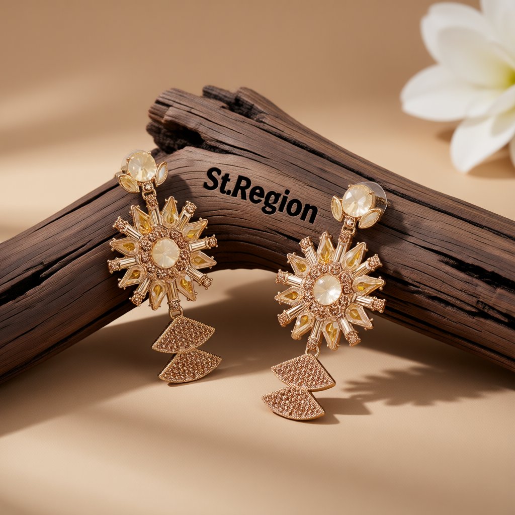 Yellow Crystal and Cubic Zirconia Sunflower Drop Earrings, drop earrings for women, vintage-inspired design, front view