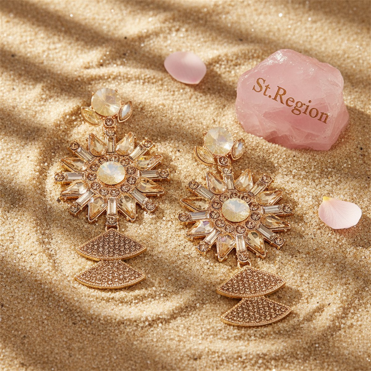 Yellow Crystal and Cubic Zirconia Sunflower Drop Earrings, drop earrings for women, detail close-up