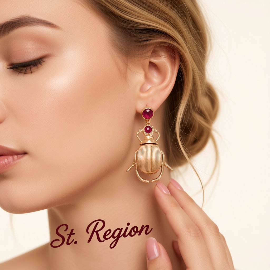 Pink Resin and 18K Gold-Plated Beetle Drop Earrings, gold drop earrings for women, dainty minimalist design, styled look