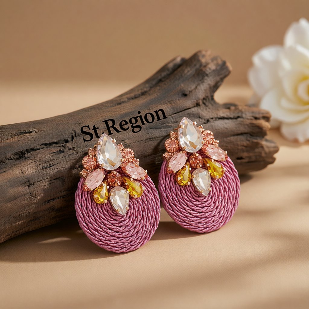 Light Pink Cubic Zirconia and Crystal Cluster Rope Teardrop Earrings, drop earrings for women, front view