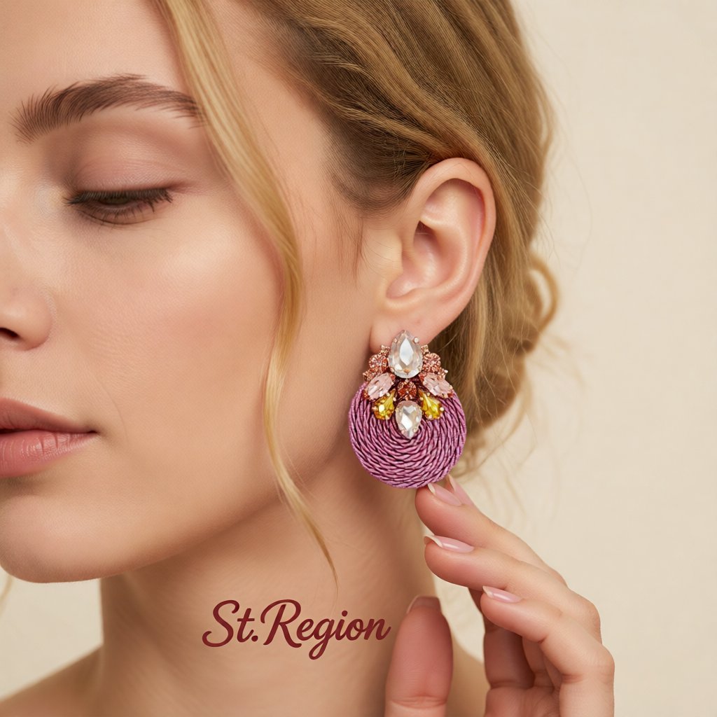 Light Pink Cubic Zirconia and Crystal Cluster Rope Teardrop Earrings, drop earrings for women, styled look