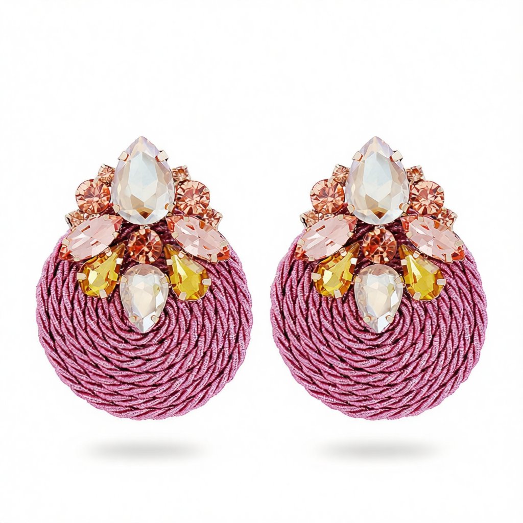 Light Pink Cubic Zirconia and Crystal Cluster Rope Teardrop Earrings, drop earrings for women, side view
