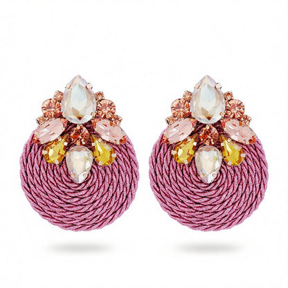 Light Pink Cubic Zirconia and Crystal Cluster Rope Teardrop Earrings, drop earrings for women, side view