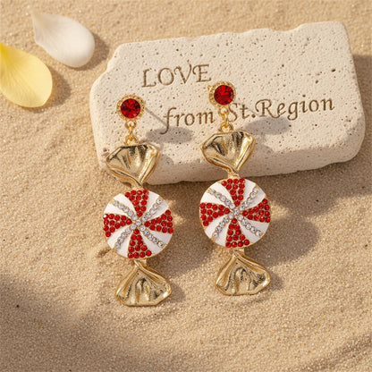 Red and Cubic Zirconia and White Enamel Pavé Tiered Candy Drop Earrings, drop earrings for women, lifestyle look