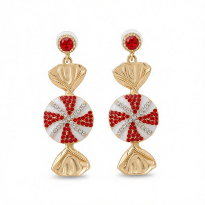 Red and Cubic Zirconia and White Enamel Pavé Tiered Candy Drop Earrings, drop earrings for women, side view