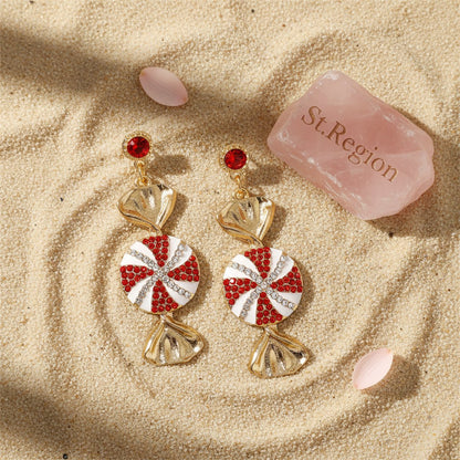 Red and Cubic Zirconia and White Enamel Pavé Tiered Candy Drop Earrings, drop earrings for women, detail close-up