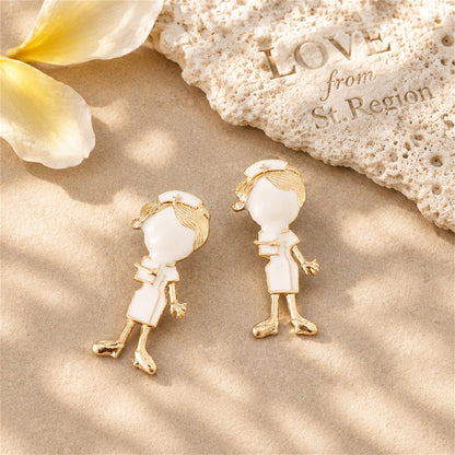 Enamel and 18K Gold-Plated Nurse Stud Earrings, gold stud earrings for women, elegant gift for her, lifestyle look