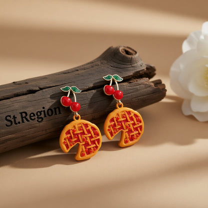 Orange Enamel and Resin Tiered Cherry Pomegranate Drop Earrings, drop earrings for women, elegant gift for her, front view