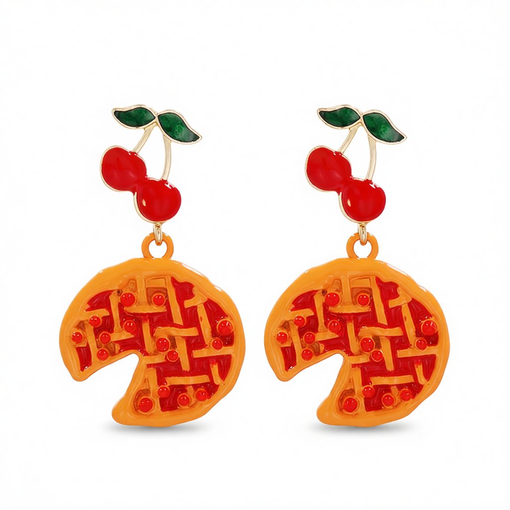 Orange Enamel and Resin Tiered Cherry Pomegranate Drop Earrings, drop earrings for women, elegant gift for her, side view