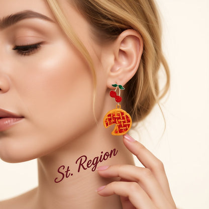 Orange Enamel and Resin Tiered Cherry Pomegranate Drop Earrings, drop earrings for women, elegant gift for her, styled look