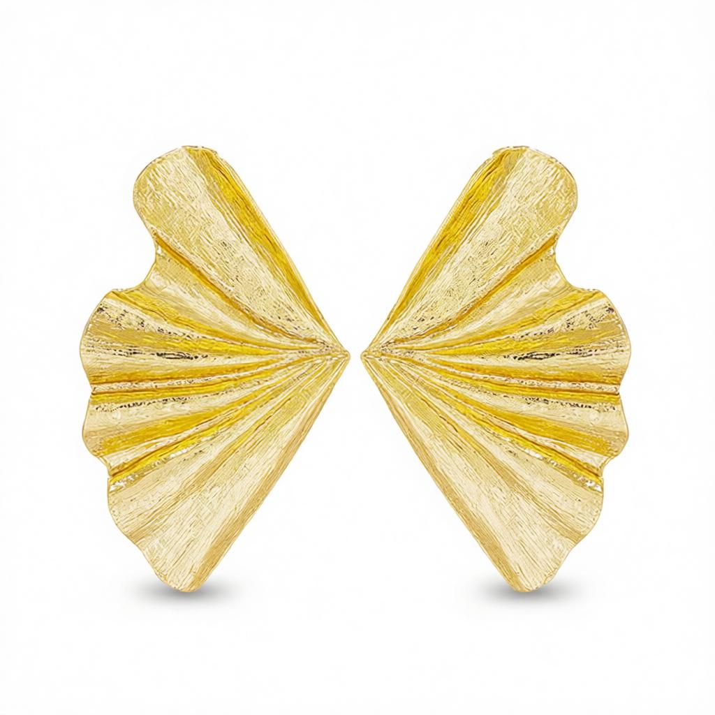 18K Gold-Plated Fan Stud Earring, cubic zirconia stud earrings for women, everyday style, side view