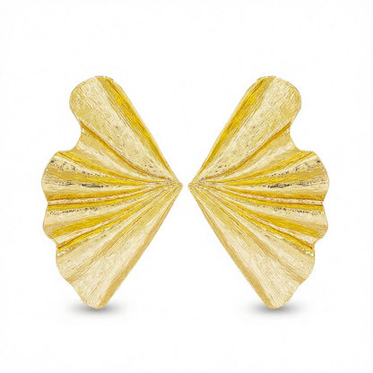 18K Gold-Plated Fan Stud Earring, cubic zirconia stud earrings for women, everyday style, side view