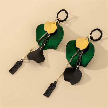 Green Acrylic and 18K Gold-Plated Rose Petal 'Believe' Drop Earrings, gold drop earrings for women, detail close-up