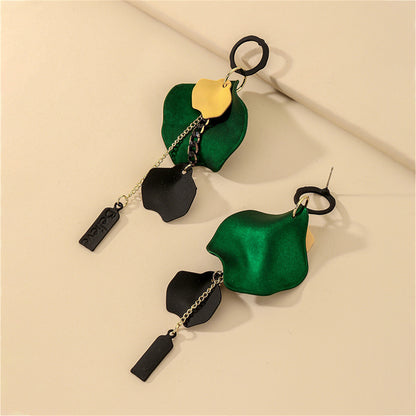 Green Acrylic and 18K Gold-Plated Rose Petal 'Believe' Drop Earrings, gold drop earrings for women, lifestyle look