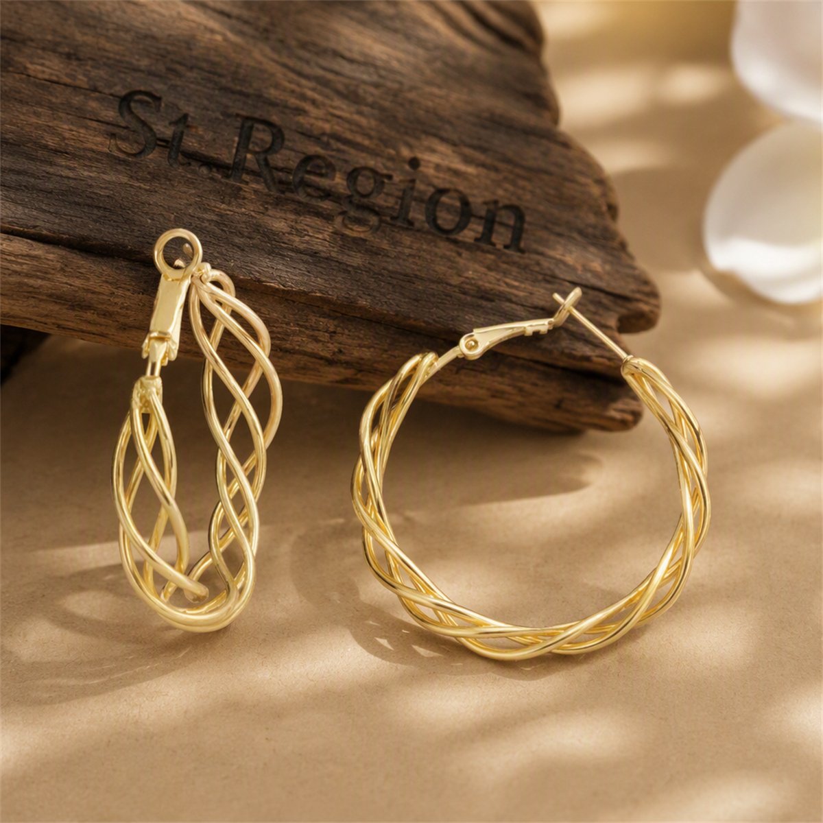18K Gold-Plated Abstract Nest Hoop Earrings, gold hoop earrings for women, elegant gift for her, front view