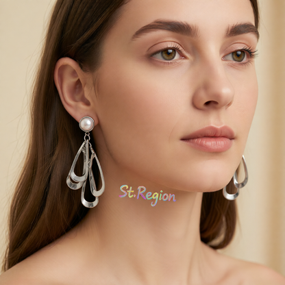 Pearl & Silver-Plated Layered Petal Drop Earrings