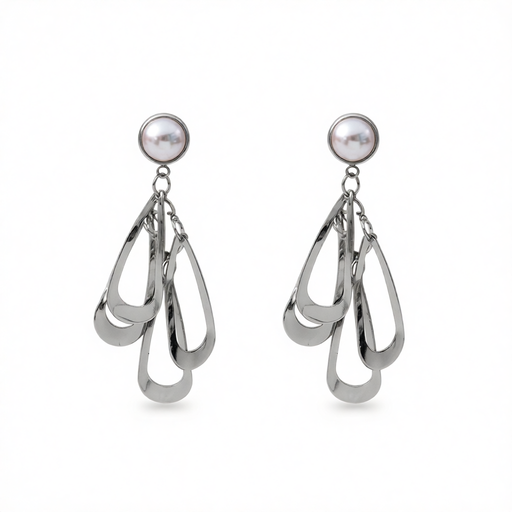 Pearl & Silver-Plated Layered Petal Drop Earrings