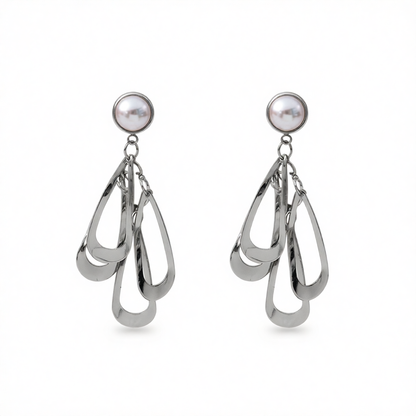 Pearl & Silver-Plated Layered Petal Drop Earrings