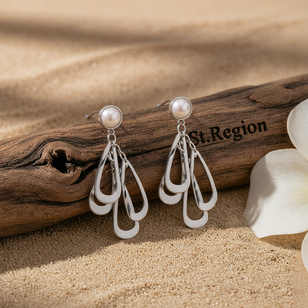 Pearl & Silver-Plated Layered Petal Drop Earrings