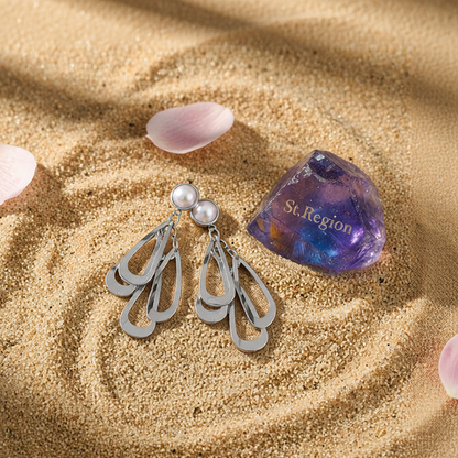 Pearl & Silver-Plated Layered Petal Drop Earrings