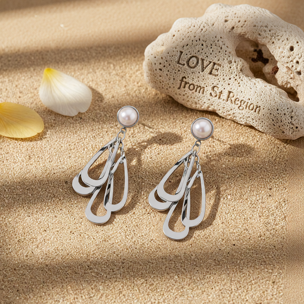 Pearl & Silver-Plated Layered Petal Drop Earrings