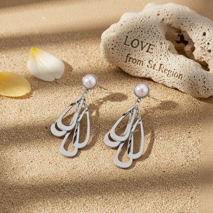 Pearl & Silver-Plated Layered Petal Drop Earrings