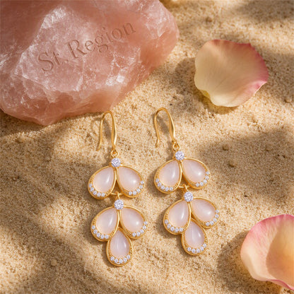 Cubic Zirconia and Cat's Eye Teardrop Cluster Drop Earrings, drop earrings for women, botanical inspired, detail close-up