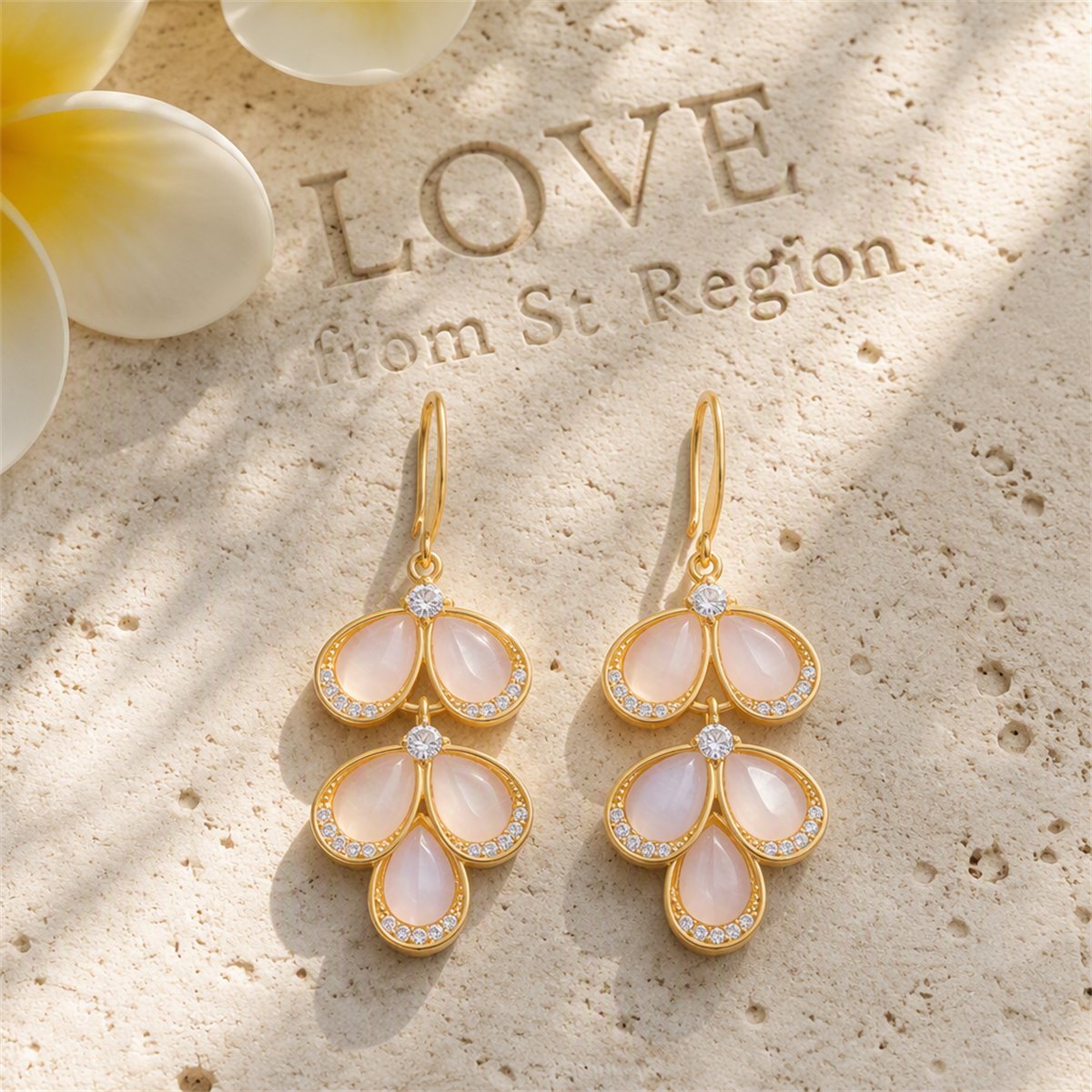 Cubic Zirconia and Cat's Eye Teardrop Cluster Drop Earrings, drop earrings for women, botanical inspired, lifestyle look